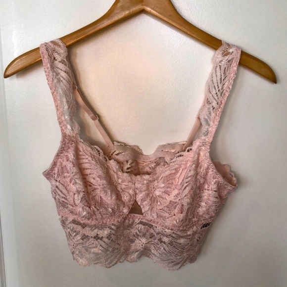 AERIE | Women’s Pale Pink Aerie Lace Halter Bralette, Size Large - Picture 2 of 8